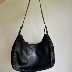 Danier Black Leather Hobo Bag with Grommet Accents